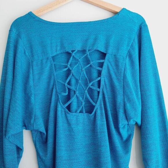TRINA TURK | Recreation Athletic Back Cut-Out & Dolman Sleeve Top Blue Sz S - Picture 2 of 13